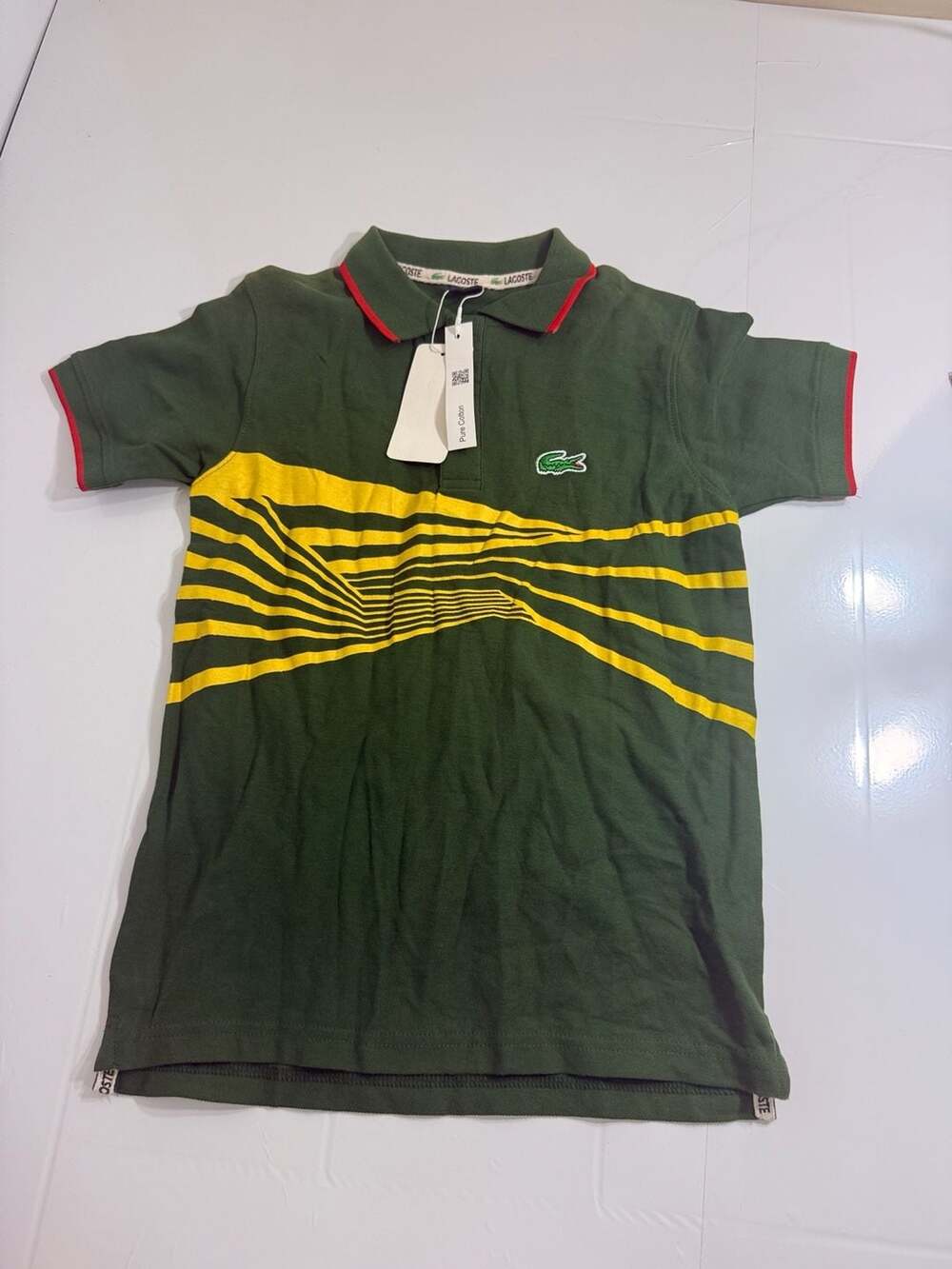 Lacoste Kids' Green and Yellow Striped Polo Shirt, 12Y